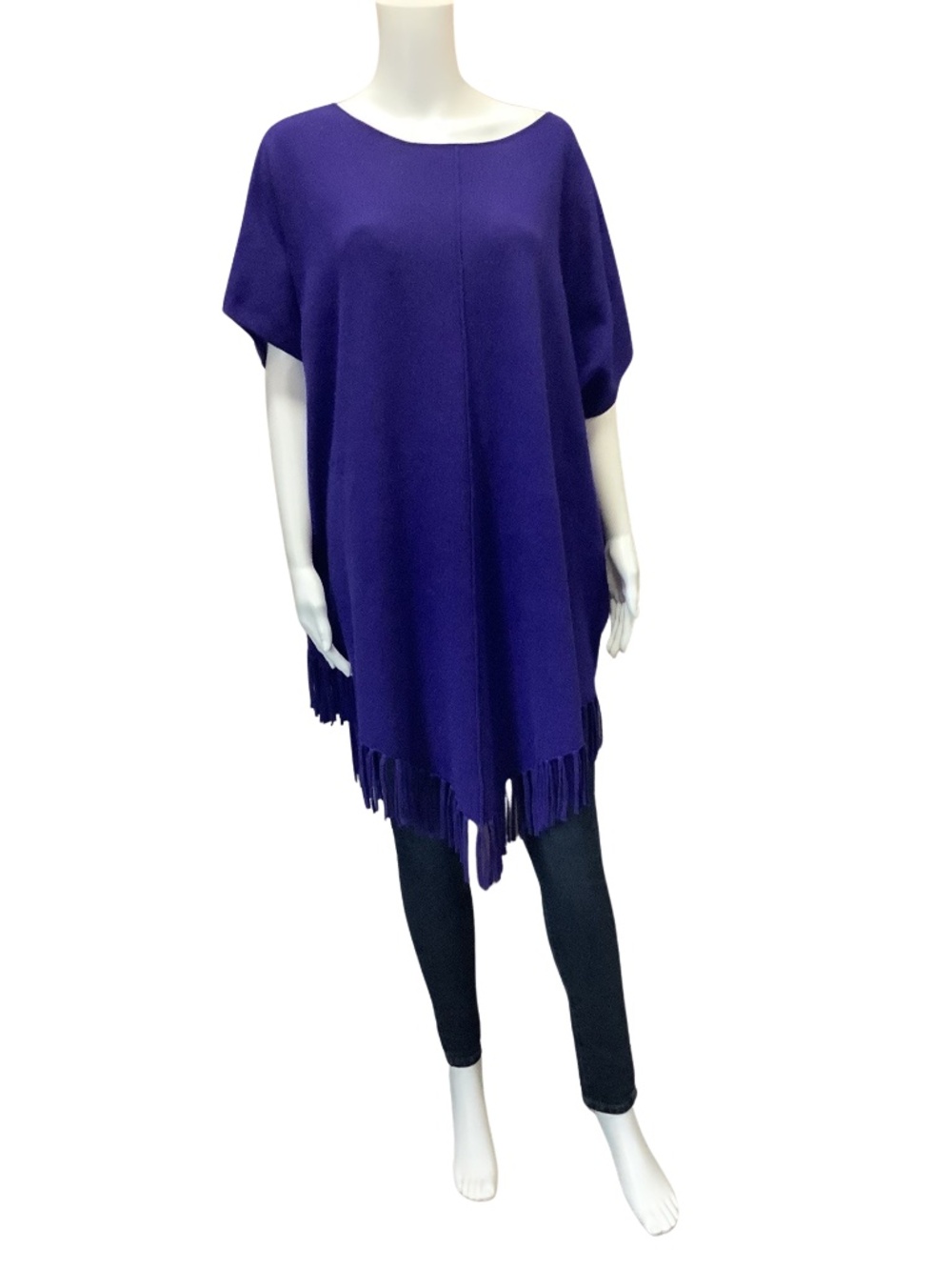 White and Warren Women's Cashmere Poncho Purple Fringed Sweater Size: L